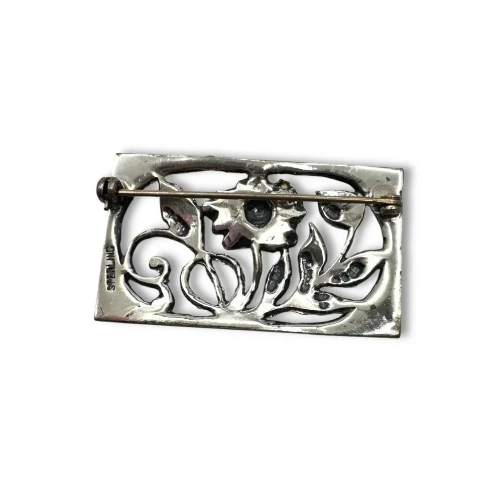 Vintage Sterling Silver Floral Brooch Pin - Picture 2 of 10